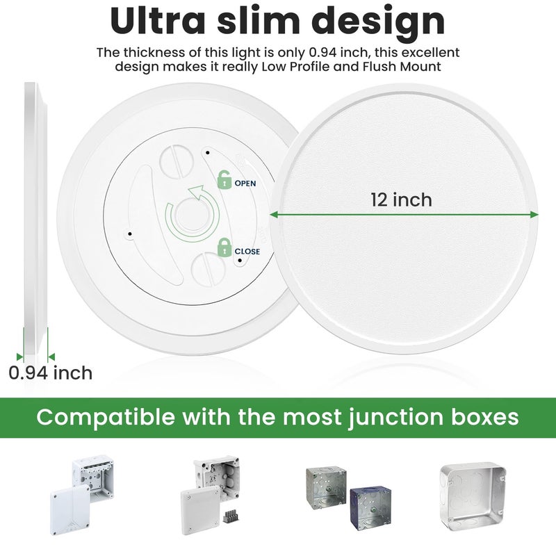 hepside 12Inch Flush Mount Light Fixture White, 28Watt, Dimmable & 3000K-4500K-6000K 3 Color Selectable Flush Ceiling Light Fixture 3200LM Low Profile Ceiling Light for Kitchen Bedroom Hallway Porch - Image 4
