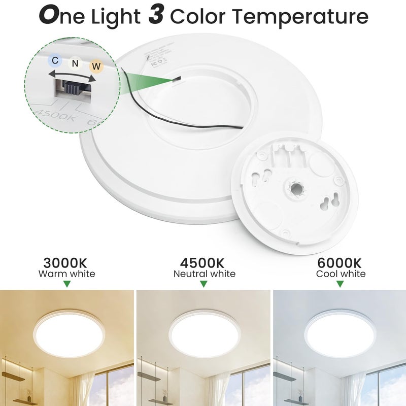 hepside 12Inch Flush Mount Light Fixture White, 28Watt, Dimmable & 3000K-4500K-6000K 3 Color Selectable Flush Ceiling Light Fixture 3200LM Low Profile Ceiling Light for Kitchen Bedroom Hallway Porch - Image 3