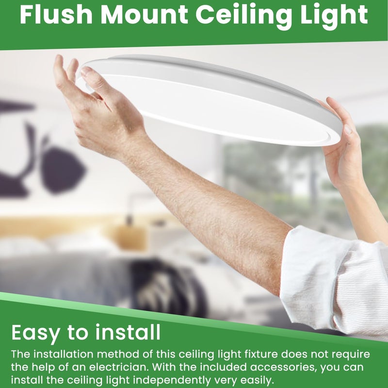 hepside 12Inch Flush Mount Light Fixture White, 28Watt, Dimmable & 3000K-4500K-6000K 3 Color Selectable Flush Ceiling Light Fixture 3200LM Low Profile Ceiling Light for Kitchen Bedroom Hallway Porch - Image 5