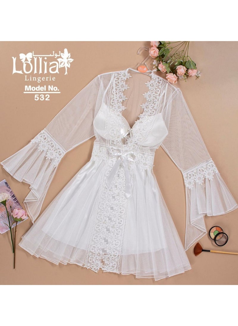 Lollia - Two piece women sleep set sweet night dress sleepwear home dress set robe for ladies - Image 1