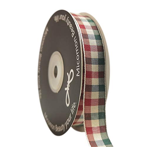 Micomon Gingham Ribbon - Red & Green Checkered Christmas Ribbon, 25 Yards Each Roll, 100% Polyester (5/8") - Image 1