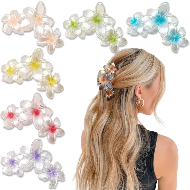 YONOY 6Pcs Flower Hair Clips for Women,Non-Slip Matte Flower Hair Clips for Women,Hawaiian Hair Flower Clip Large Plumeria Banana Cute Clip Beach Hair Accessories (Pearlescent color) - Image 1