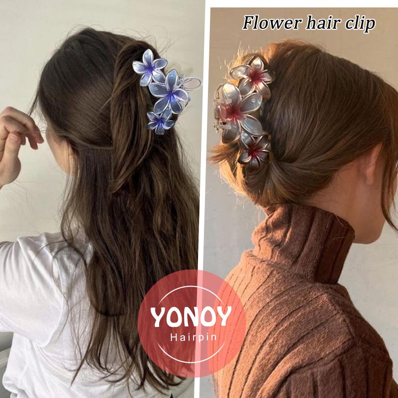YONOY 6Pcs Flower Hair Clips for Women,Non-Slip Matte Flower Hair Clips for Women,Hawaiian Hair Flower Clip Large Plumeria Banana Cute Clip Beach Hair Accessories (Pearlescent color) - Image 2