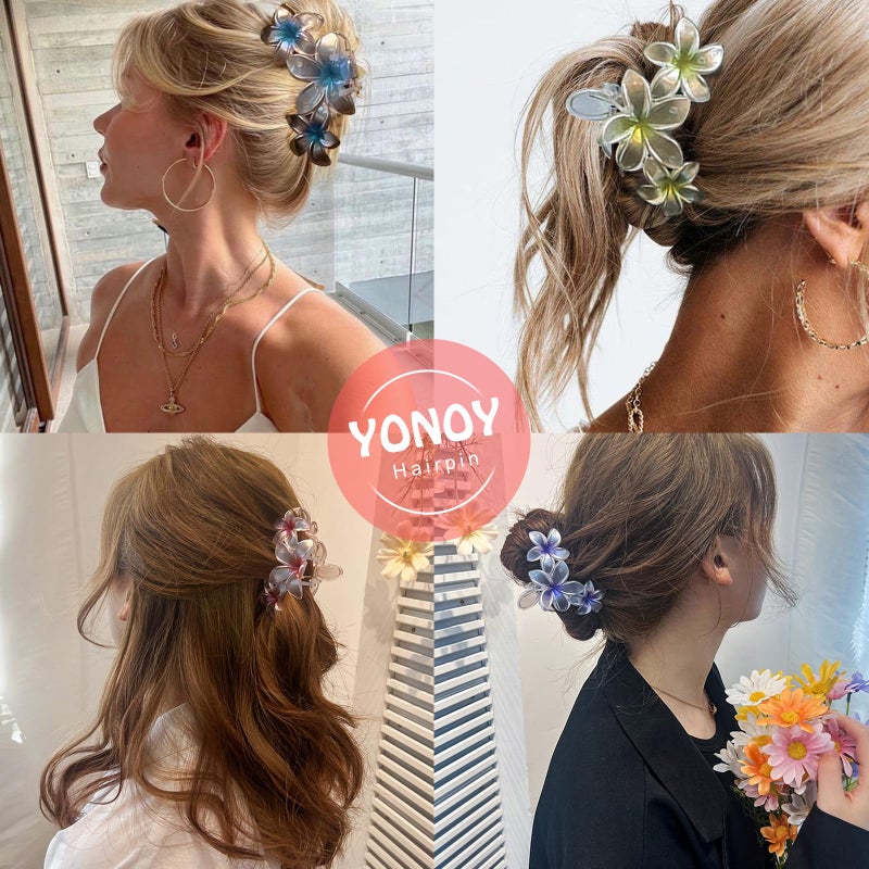 YONOY 6Pcs Flower Hair Clips for Women,Non-Slip Matte Flower Hair Clips for Women,Hawaiian Hair Flower Clip Large Plumeria Banana Cute Clip Beach Hair Accessories (Pearlescent color) - Image 4