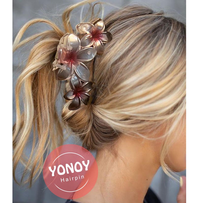 YONOY 6Pcs Flower Hair Clips for Women,Non-Slip Matte Flower Hair Clips for Women,Hawaiian Hair Flower Clip Large Plumeria Banana Cute Clip Beach Hair Accessories (Pearlescent color) - Image 3
