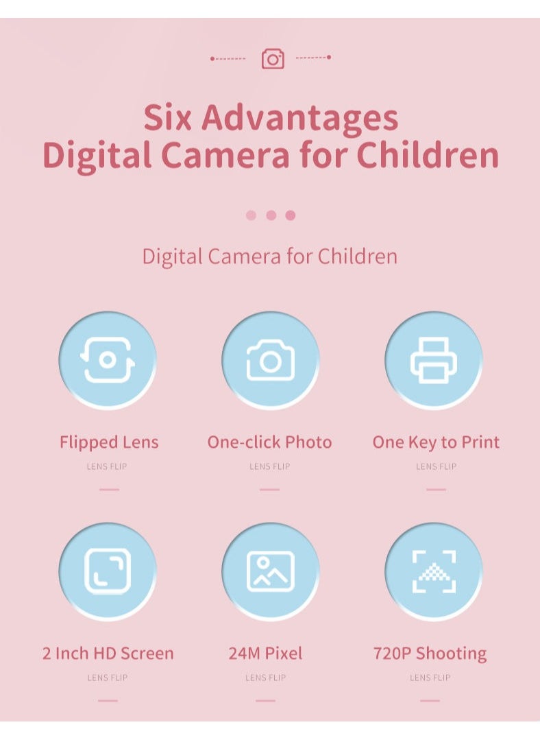 Kids Digital Camera with Instant Printing Portable Mini Camera Thermal Print Selfie Function And Two Inch Instant Print Feature For Children And Pocket Sized Fun