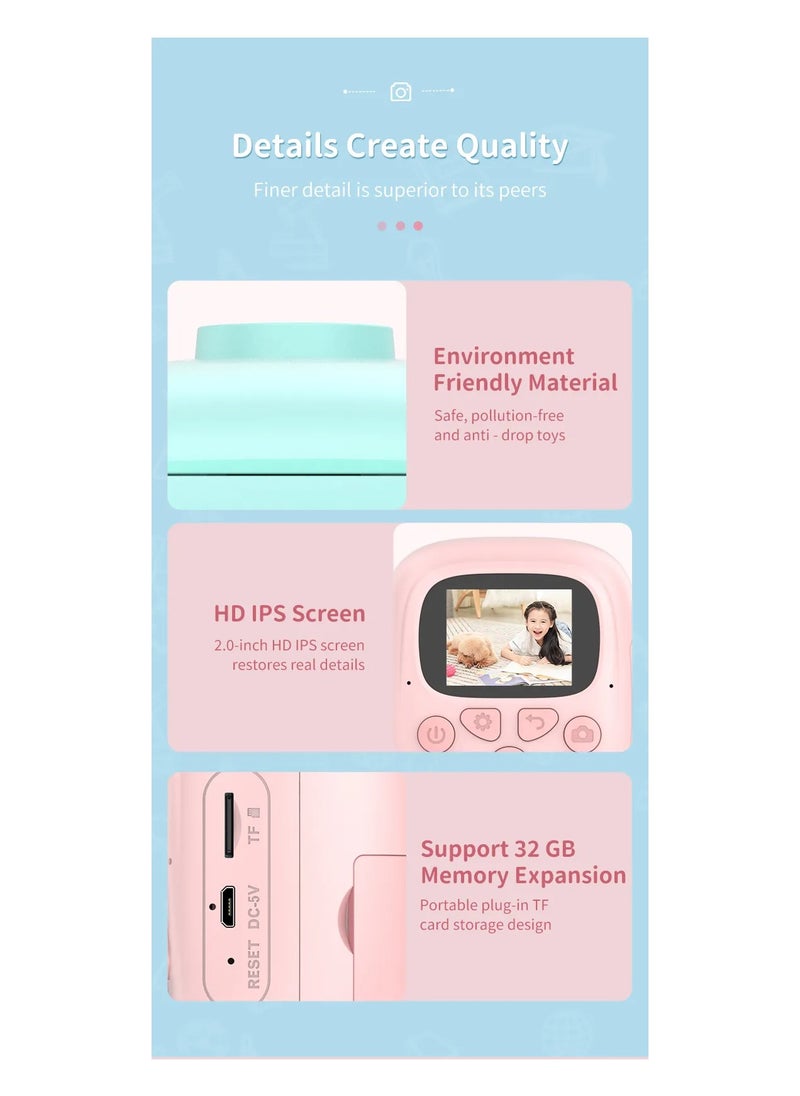 Kids Digital Camera with Instant Printing Portable Mini Camera Thermal Print Selfie Function And Two Inch Instant Print Feature For Children And Pocket Sized Fun