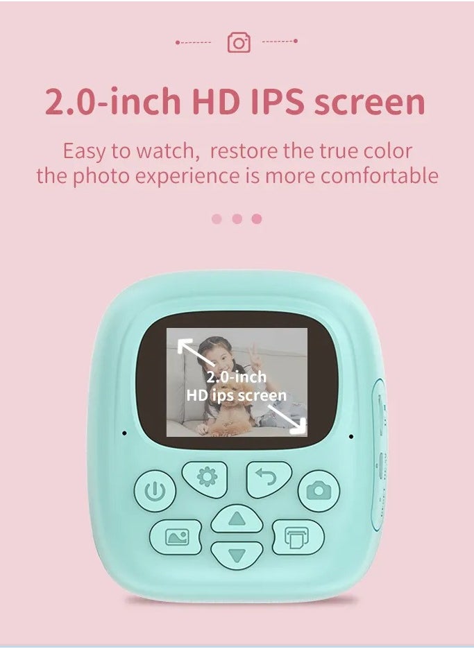 Kids Digital Camera with Instant Printing Portable Mini Camera Thermal Print Selfie Function And Two Inch Instant Print Feature For Children And Pocket Sized Fun