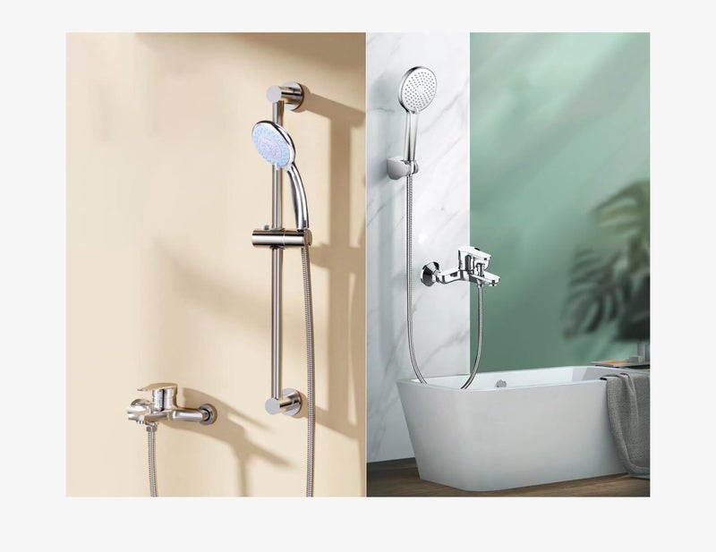 Modern Wall-Mounted Bathroom Mixer Tap Set with Shower Head - Chrome Finish - Image 2