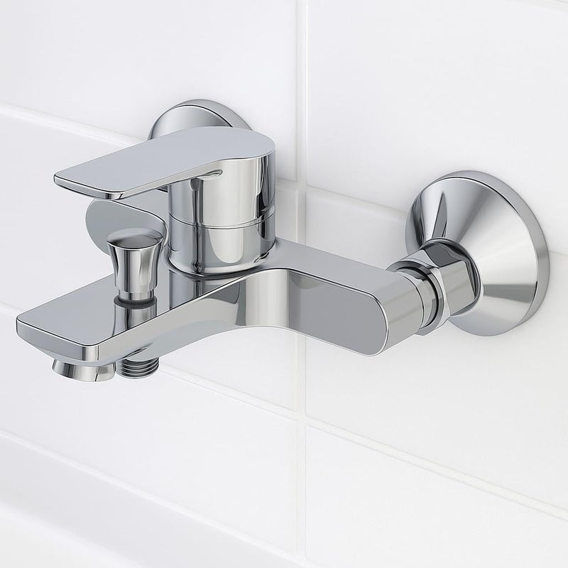 Modern Wall-Mounted Bathroom Mixer Tap Set with Shower Head - Chrome Finish - Image 4