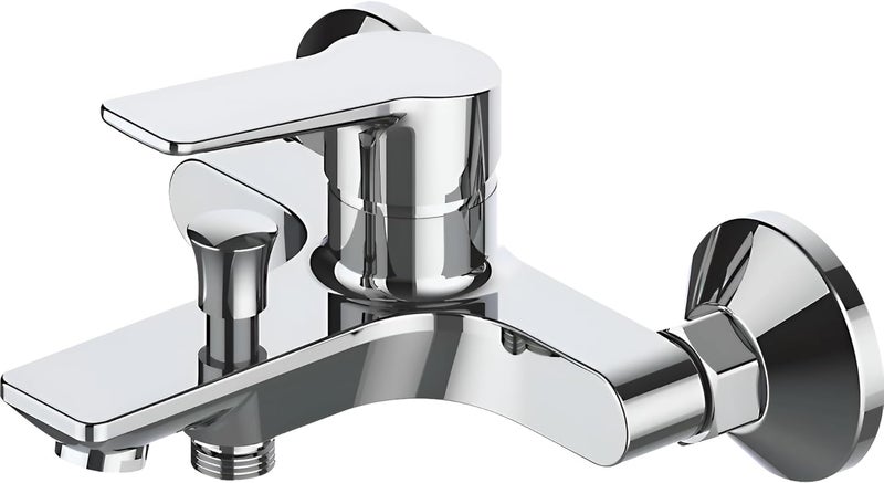 Modern Wall-Mounted Bathroom Mixer Tap Set with Shower Head - Chrome Finish - Image 1