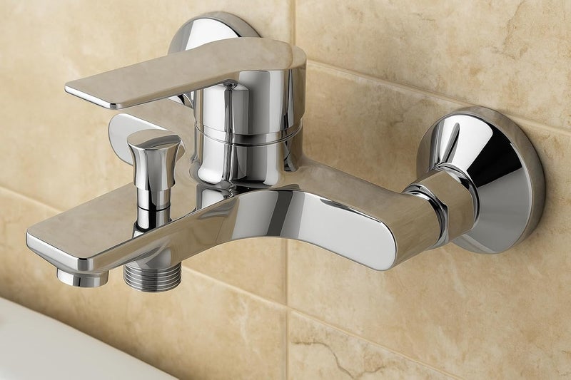 Modern Wall-Mounted Bathroom Mixer Tap Set with Shower Head - Chrome Finish - Image 3