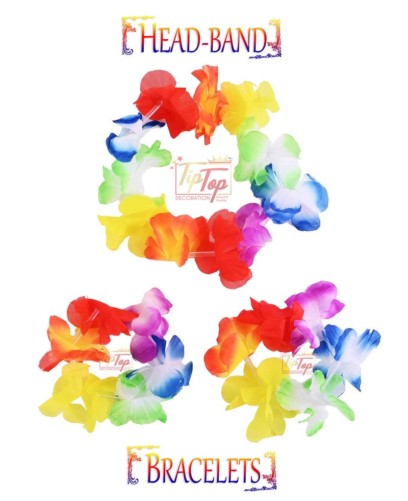 TIPTOP DECORATION TIPTOP DECORATION Premium Luau Hawaiian Leis Flower Garland Necklace Headband Bracelets (Sets of 8 Pieces) (Authentic) - Image 3