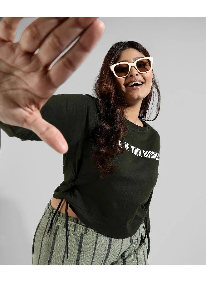 انستافاب بلس بلوزة نسائية مطبوعة بأكمام طويلة وياقة مستديرة من إنستافاب بلس