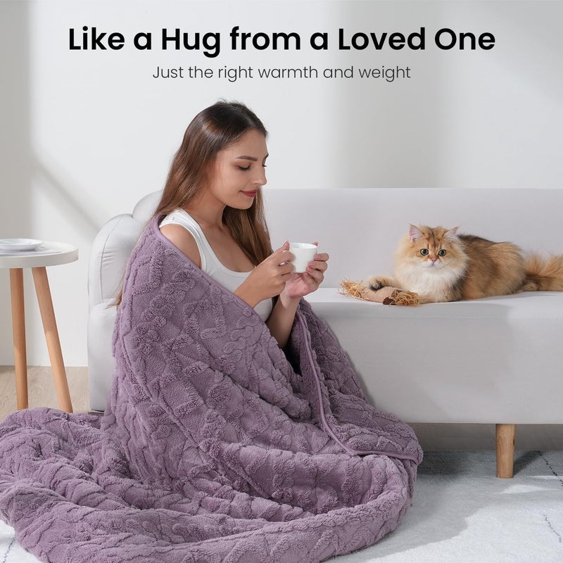 Drewin 15 lbs Weighted Blanket Queen Size, 60 x 80 inches, Dual Sided Soft Fuzzy Jacquard Sherpa Weighted Blankets for Adults, Comfortable Sofa Bed Blanket for Sleeping, Purple - Image 4
