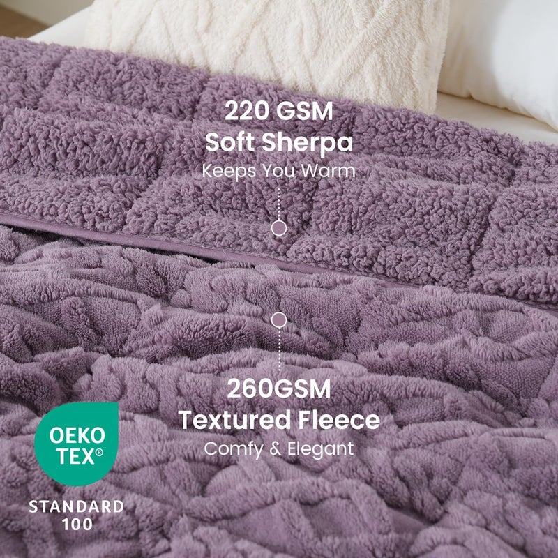 Drewin 15 lbs Weighted Blanket Queen Size, 60 x 80 inches, Dual Sided Soft Fuzzy Jacquard Sherpa Weighted Blankets for Adults, Comfortable Sofa Bed Blanket for Sleeping, Purple - Image 3