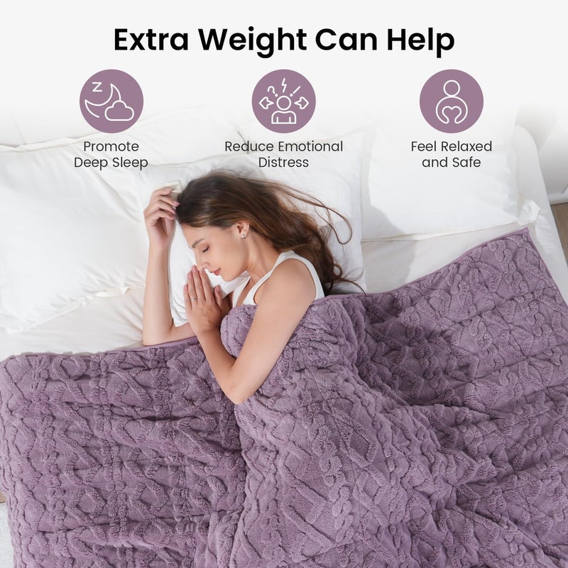 Drewin 15 lbs Weighted Blanket Queen Size, 60 x 80 inches, Dual Sided Soft Fuzzy Jacquard Sherpa Weighted Blankets for Adults, Comfortable Sofa Bed Blanket for Sleeping, Purple - Image 2
