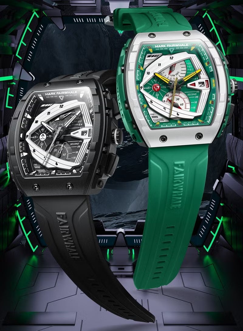 مارك وارفيلد الرجل الجديد ساعات رجالية، كوارتز، شريط راتنج فاخر مقاوم للماء، ساعات رياضية، ساعات مقاومة للماء للرجال، ساعات سوداء للرجال، ساعات أوتوماتيكية للرجال، كرونوغرافات، رجال - Image 2