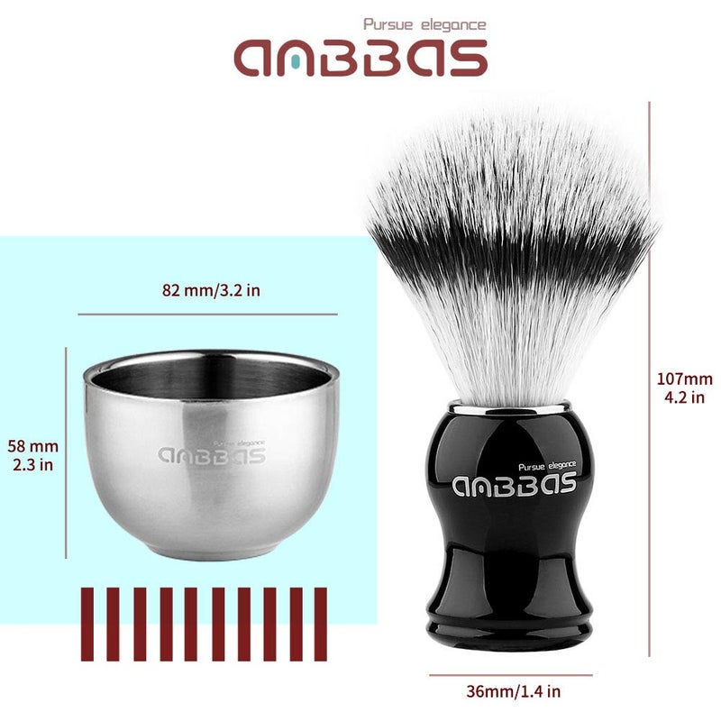 Anbbas Faux Badger Shaving Brush with 3.5 oz Goat Milk Shaving Soap and Bowl Stainless Steel,Black Acrylic Shaving Stand Holer for DE Razor Men Shave Kit - Image 3