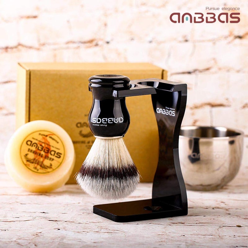 Anbbas Faux Badger Shaving Brush with 3.5 oz Goat Milk Shaving Soap and Bowl Stainless Steel,Black Acrylic Shaving Stand Holer for DE Razor Men Shave Kit - Image 2