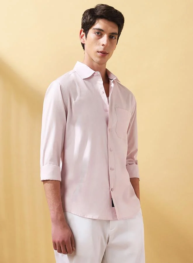 دينيس لينغو قميص رجالي بوبلين وردي فاتح سادة بأزرار مقاس عادي