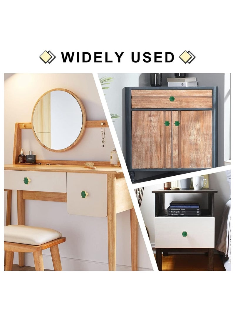 Zikra Green Gems Cabinet Dresser Drawer Knobs, Modern Furniture Brushed Brass Hexagon Drawer Knobs, Dresser Knobs with Screws for Kitchen, Bathroom, Bedroom, 4Pcs - Image 4