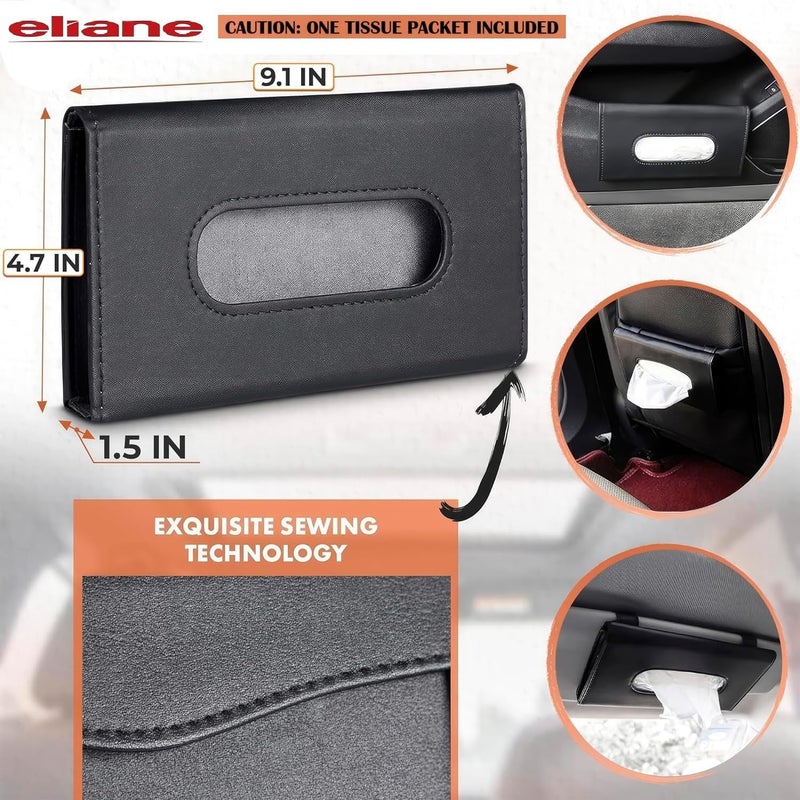 Eliane Car Tissue Holder Sun Visor Napkin for Upgraded Version Hanging Premium PU Leather Universal Auto Easy Use Mask Dispenser Box with Refill (Black, 1 Pcs) - Image 5