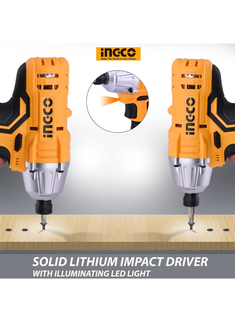 INGCO INGCO CIRLI1201 Lithiumion Impact Driver Cordless High Torque 100 Nm 14 Inch Portable 12 V Grip Handle 2000 RPM for Home Improvement Industrial Use  - Image 4
