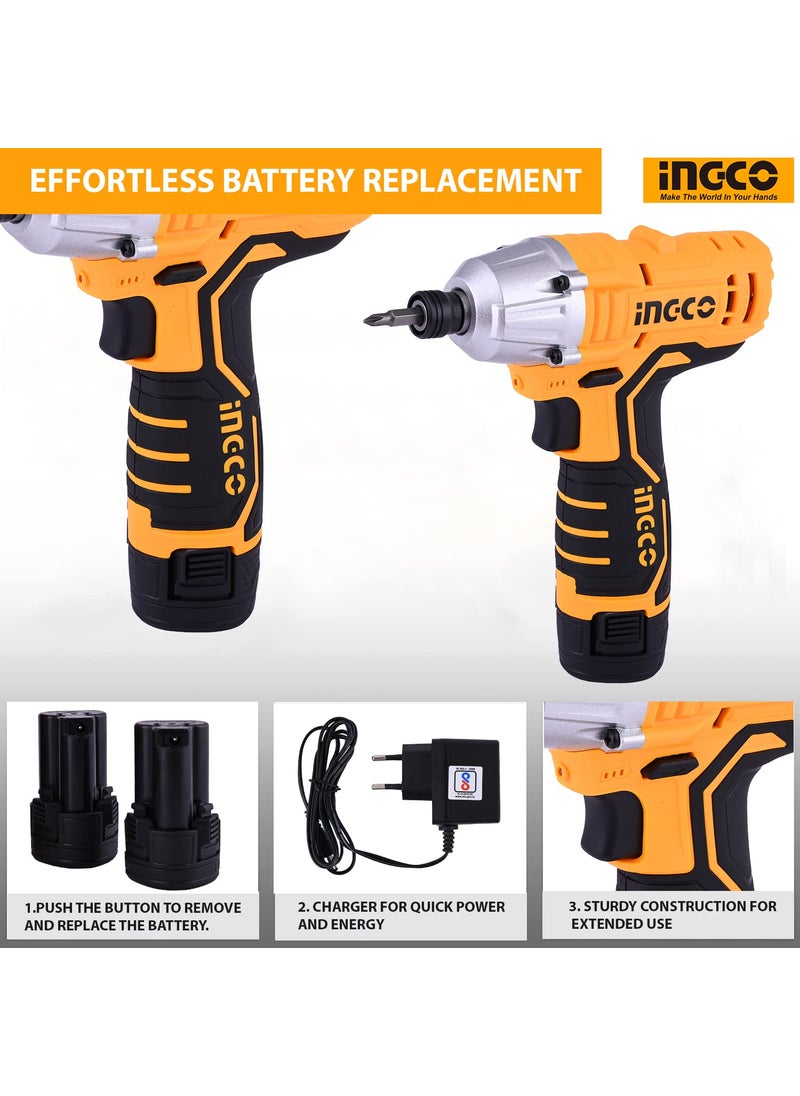 INGCO INGCO CIRLI1201 Lithiumion Impact Driver Cordless High Torque 100 Nm 14 Inch Portable 12 V Grip Handle 2000 RPM for Home Improvement Industrial Use  - Image 5