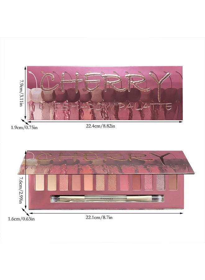 FROMST  Cherry Eyeshadow Palatte,12 Colors Makeup Smoky Eyeshadow Palette Natural Nude Matte Shimmer Glitter Pigment Eye Shadow Pallete Set Black Eye Shadow Halloween Make Up for Women,#D Cherry - Image 5