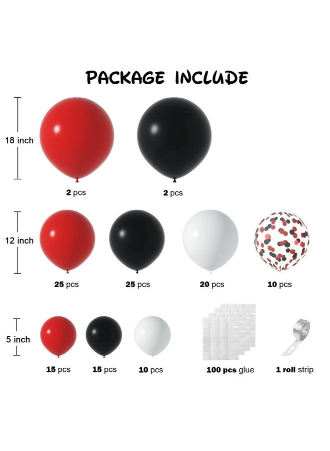 Janinus Red And Black Balloons Arch Kit 18Inch 12Inch 5Inch Red Black And White Balloons Garland Black And Red Party Decorations For Bbq Baby Shower Halloween Graduation Casino Car Theme Party - Image 3