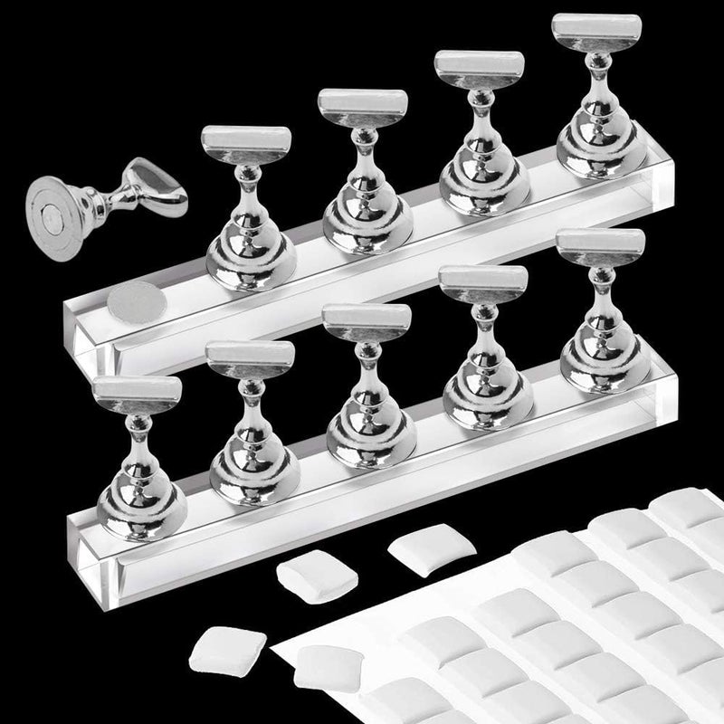 Kalolary Kalolary 2 Set Acrylic Nail Stand for Painting Nails Press On, Fake Nail Tip Holders Magnetic Practice Stands with White 96 Pcs Reusable Adhesive Putty for Nail Art DIY(Silver) 