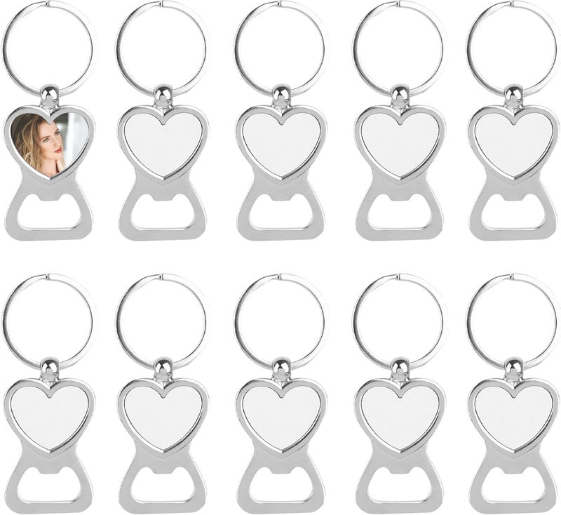 Framendino, 10 Pack Sublimation Blanks Bottle Opener Heart Shaped Bottle Opener Metal Keychains Blank Key Rings for Sublimation Photo - Image 1