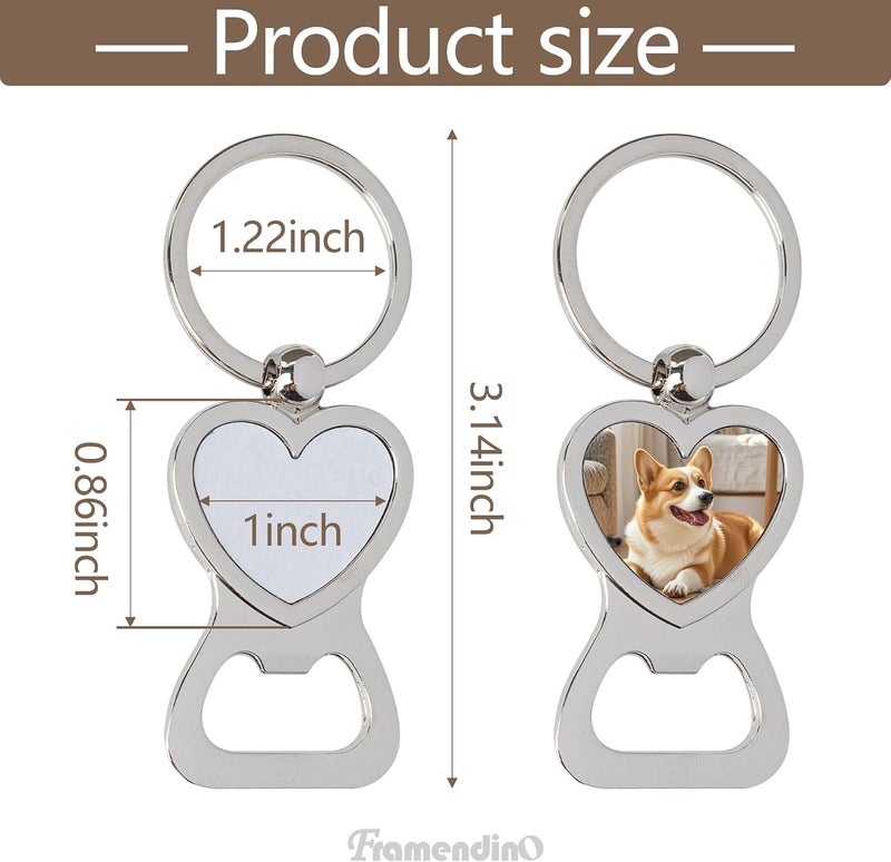 Framendino, 10 Pack Sublimation Blanks Bottle Opener Heart Shaped Bottle Opener Metal Keychains Blank Key Rings for Sublimation Photo - Image 2