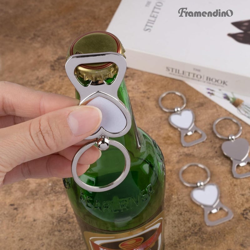 Framendino, 10 Pack Sublimation Blanks Bottle Opener Heart Shaped Bottle Opener Metal Keychains Blank Key Rings for Sublimation Photo - Image 3