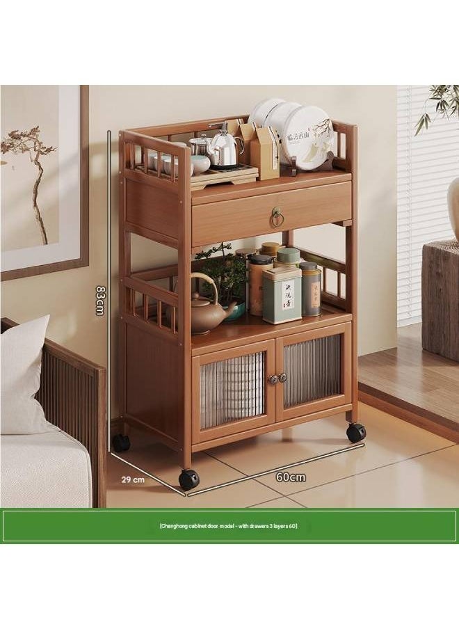 keke Wooden 3 Tier Rolling Storage Cart with Drawer & Cabinet Multi Purpose Organizer for Home & Kitchen Size 60cm 29cm 83cm  - Image 1