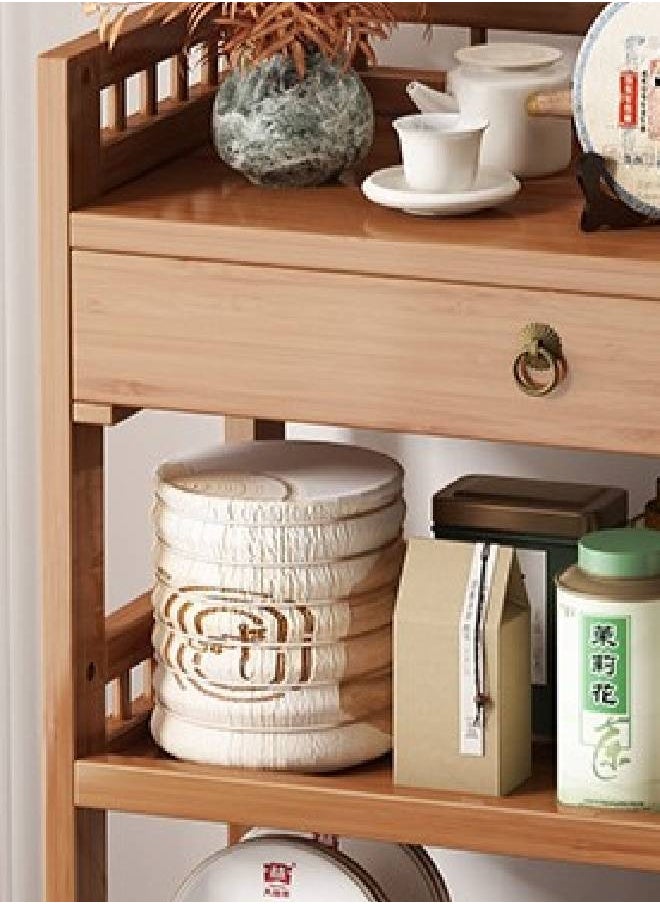 keke Wooden 3 Tier Rolling Storage Cart with Drawer & Cabinet Multi Purpose Organizer for Home & Kitchen Size 60cm 29cm 83cm  - Image 3