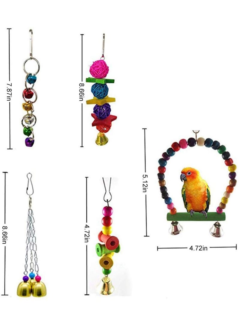 دايتويز ٧ عبوات من ألعاب مضغ أرجوحة الطيور - ألعاب جرس أرجوحة الببغاء مناسبة للببغاوات الصغيرة، والكوكاتيل، والكونيور، والعصافير، والبادجي، والمكاو، والببغاوات، وطيور الحب. - Image 3