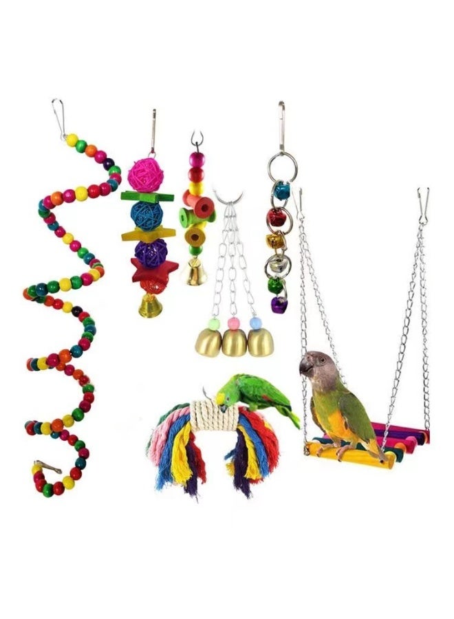 دايتويز ٧ عبوات من ألعاب مضغ أرجوحة الطيور - ألعاب جرس أرجوحة الببغاء مناسبة للببغاوات الصغيرة، والكوكاتيل، والكونيور، والعصافير، والبادجي، والمكاو، والببغاوات، وطيور الحب. - Image 1