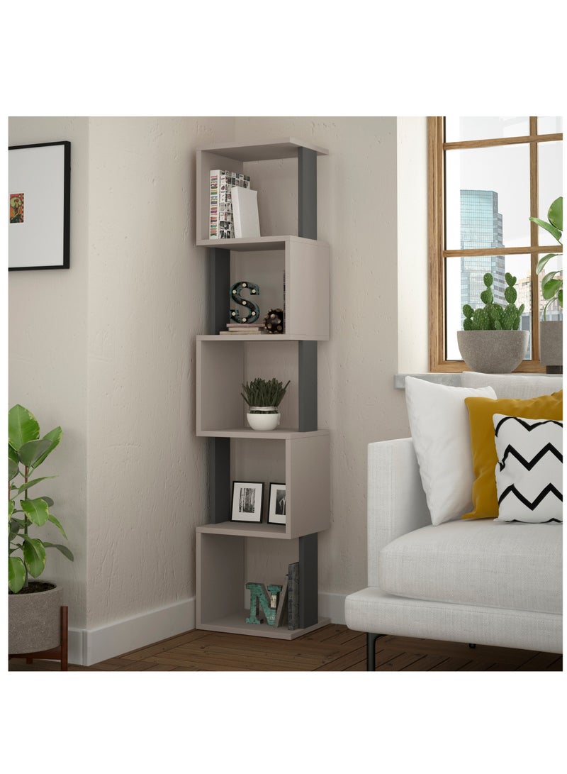 موراه مكتبة زاوية بيري من موراه هوم، خزانة كتب عصرية بستة رفوف، رف كتب متعدد التخزين، وحدة عرض لغرفة النوم، غرفة المعيشة - 30×161×35 سم - لون موكا فاتح/رمادي غامق - Image 1