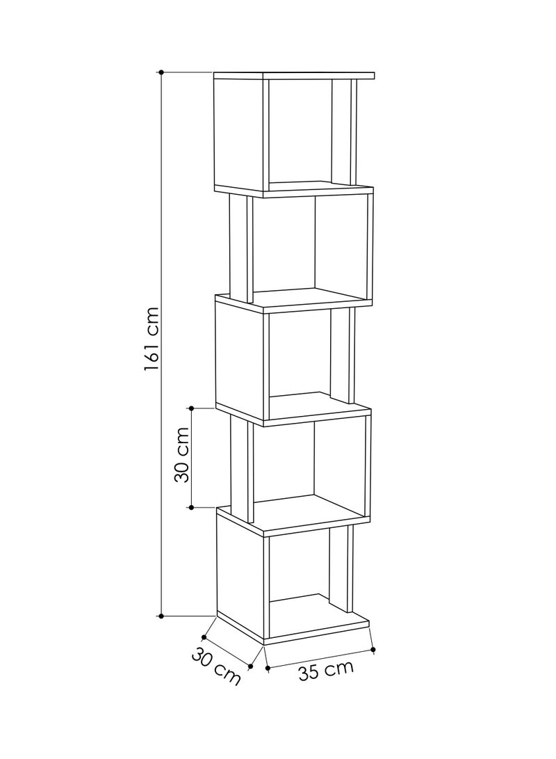 موراه مكتبة زاوية بيري من موراه هوم، خزانة كتب عصرية بستة رفوف، رف كتب متعدد التخزين، وحدة عرض لغرفة النوم، غرفة المعيشة - 30×161×35 سم - لون موكا فاتح/رمادي غامق - Image 3