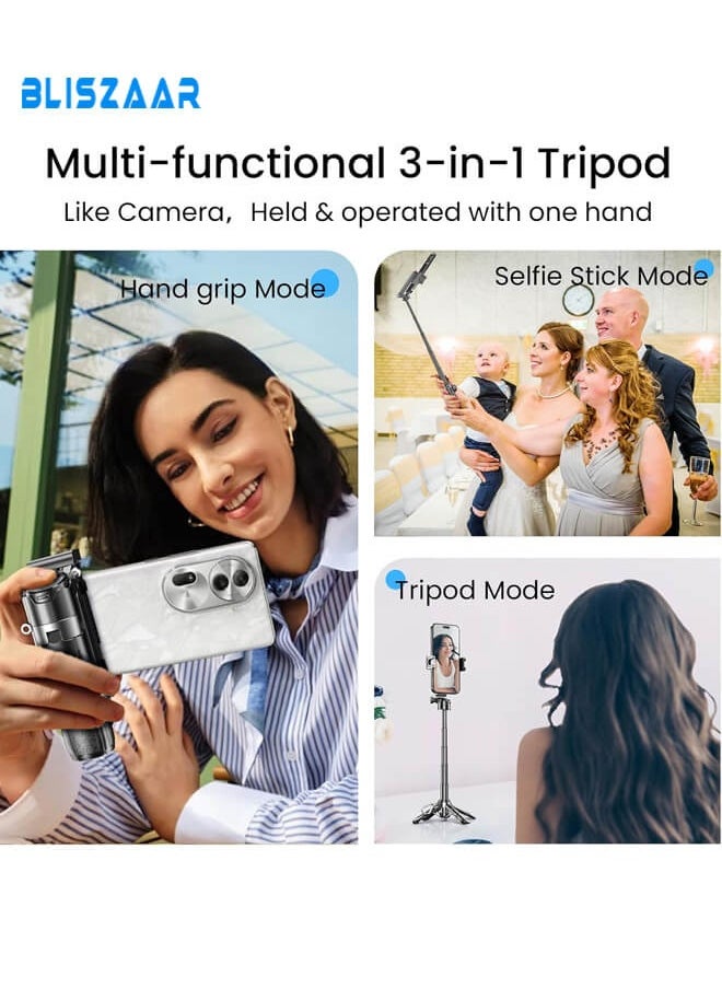 Bliszaar Mini Selfie Stick Tripod with Detachable Remote, 3 in 1 Portable Phone Handle Grip with 2 Cold Shoes, Short Phone Tripod for Vlog Livestreaming Photography (Black)  - Image 2