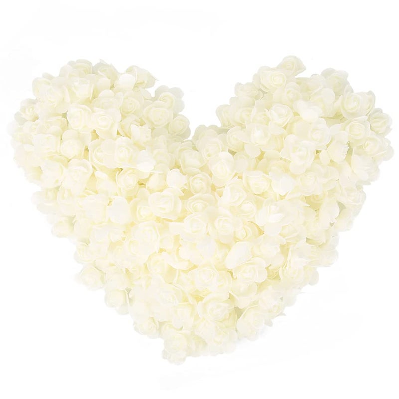 INSUNSIX 500pcs Mini Foam Rose Heads Ivory Artificial Flower Foam Fake Flower Bulk for DIY Crafts Wedding Bouquets Baby Shower Centerpieces Floral Arrangements Party Tables Home DecorationsIvory