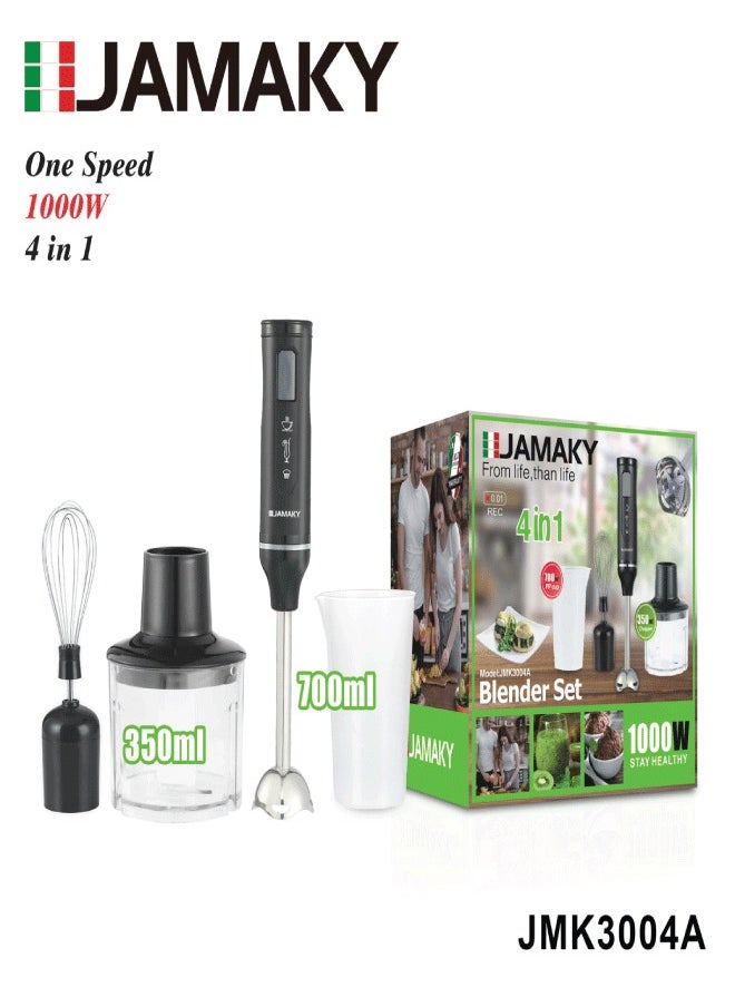 JAMAKY Jamaki 4-in-1 Hand Blender Set, 1000 Watt, Sharp Blades, Multi-Purpose Egg Beater and Beater - jmk 3004A  - Image 1