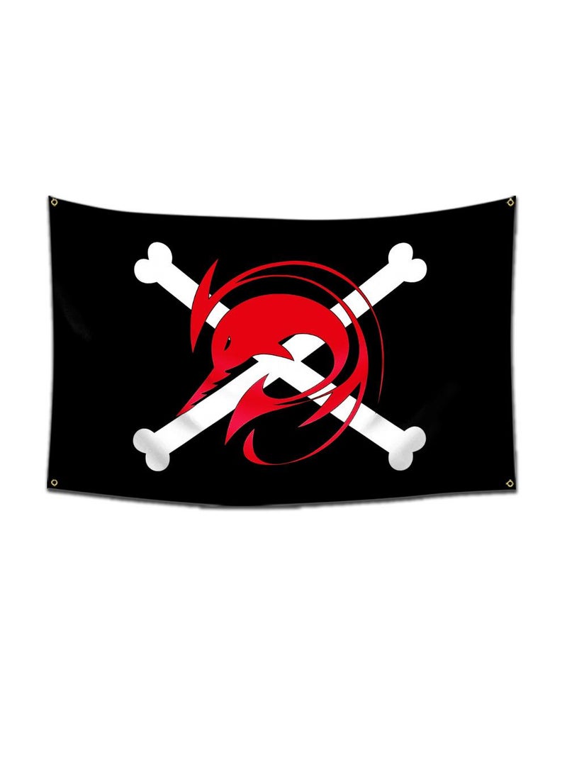 General 1-Pieces Polyester Flag ONE PIECE Cartoon Flag Design Cosplay Pirate Flag Straw Hat Luffy Print Room Decor with Corners Buckle 60*90cm Black-A11  - Image 1