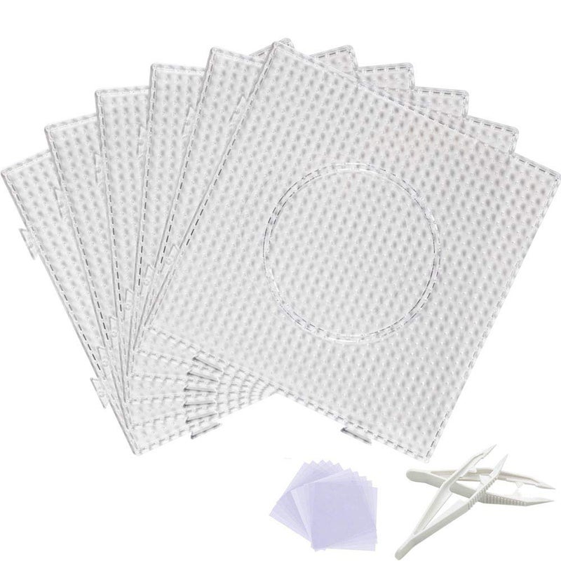 EGOSKY Fuse Bead Boards, 6Pcs 5mm Large Square Clear Plastic Beads Pegboards with 2Pcs Beads Tweezers and 6Pcs Lroning Paper for Kids Craft Beads - Image 1