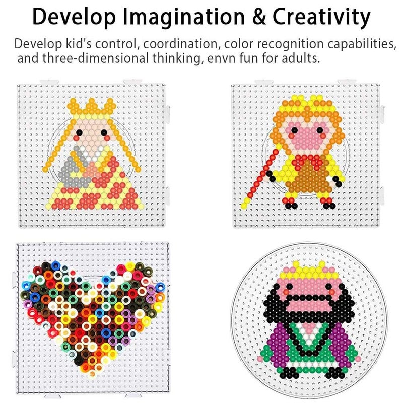 EGOSKY Fuse Bead Boards, 6Pcs 5mm Large Square Clear Plastic Beads Pegboards with 2Pcs Beads Tweezers and 6Pcs Lroning Paper for Kids Craft Beads - Image 5