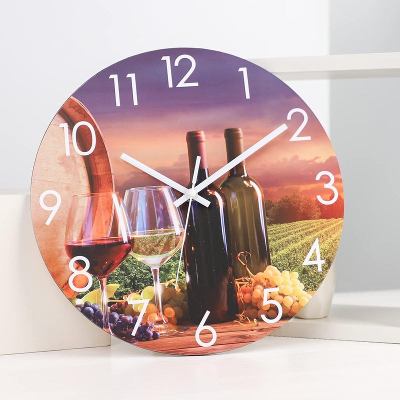 Wall Clock 12-Inch,Wine Round Clock, Silent Non-Ticking Decorative Clocks Quartz Battery Operated, Retro Purple - Image 2