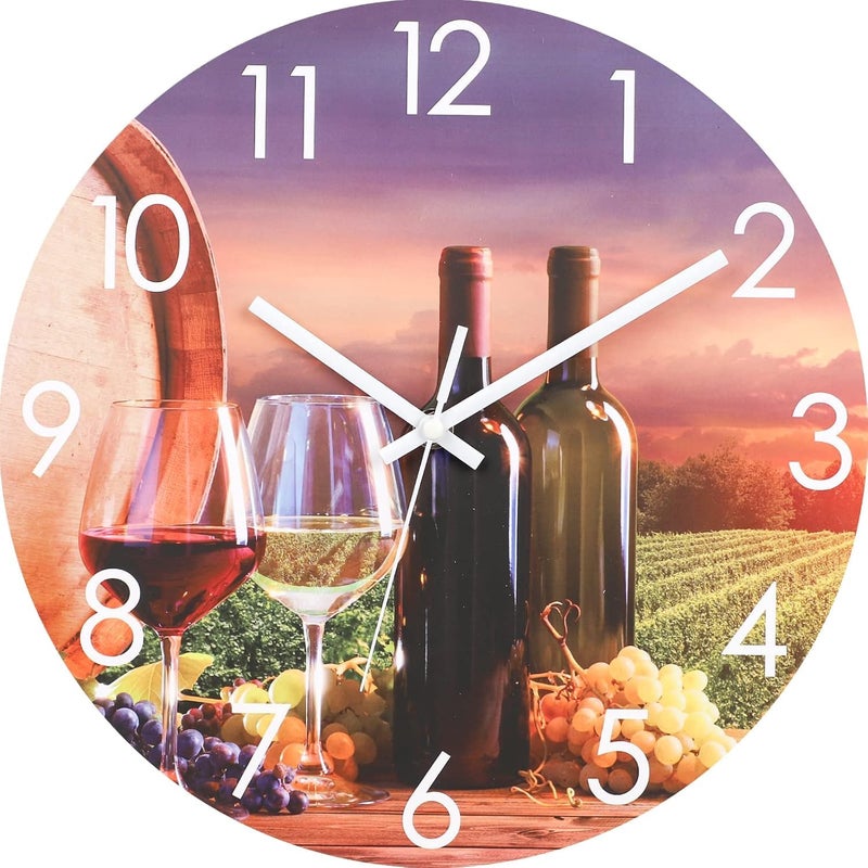 Wall Clock 12-Inch,Wine Round Clock, Silent Non-Ticking Decorative Clocks Quartz Battery Operated, Retro Purple - Image 1
