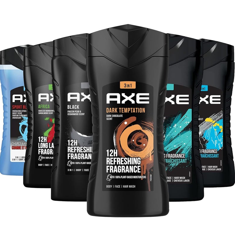 Axe Mens Body Wash Variety Set 6 Pack Assorted Scents 3in1 Body Face and Hair Wash 85 Oz Each